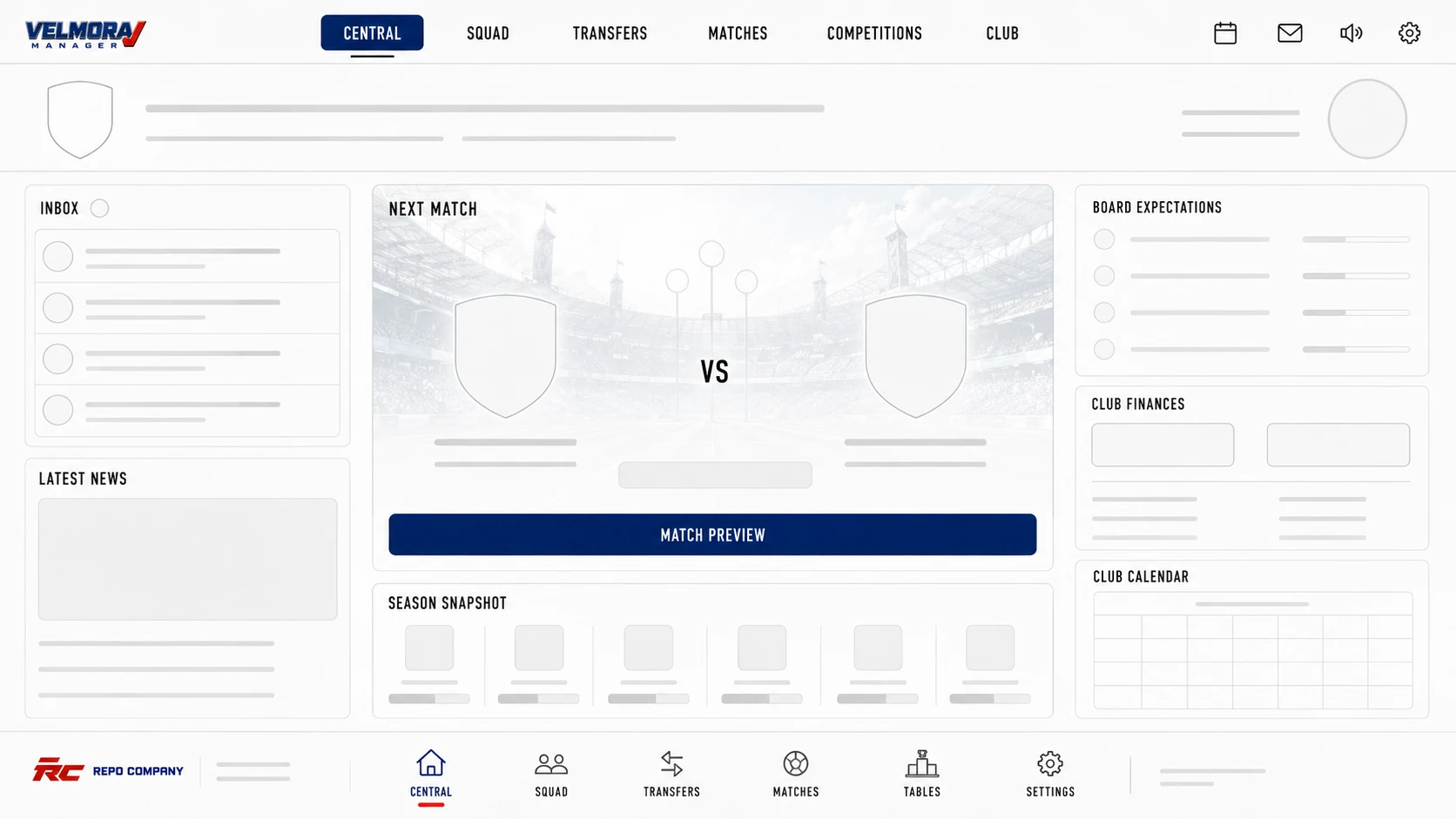 Velmora Manager headquarters dashboard